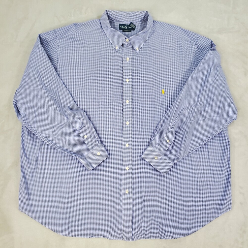Polo Ralph Lauren Button Down Shirt Mens 4XB Classic Fit Blue Gingham Check